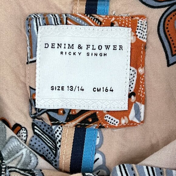 Denim & Flower Ricky Singh Kids' Juniors Modern Floral Shirt Tan Blue Size 13/14 - Picture 5 of 7